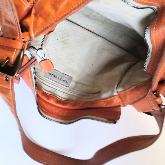 Francesco Biasia Women's Burnt Orange Multi Pocket Italian Leather Hand Bag - Picture 6 of 13